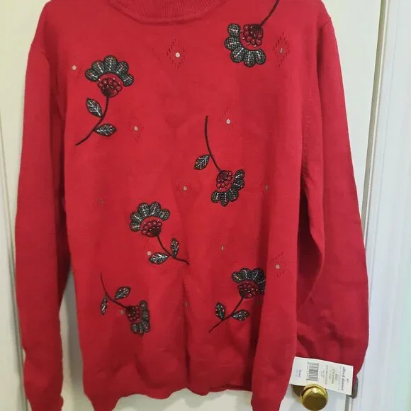 NWT 75% off Burgundy Color Embroidered Sequins Beaded Sweater - Picture 1 of 7